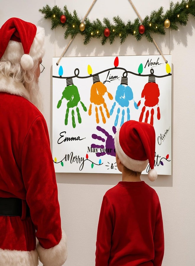 Epakh May Your Days Be Merry and Bright, Christmas Handprint Craft Kit, DIY Fingerprint Art for Family Activity with Wooden Board, Paint and Brushes - Image 5